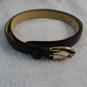 Vintage Women's Black Snake Skin Skinny Belt Gold Tone Buckle